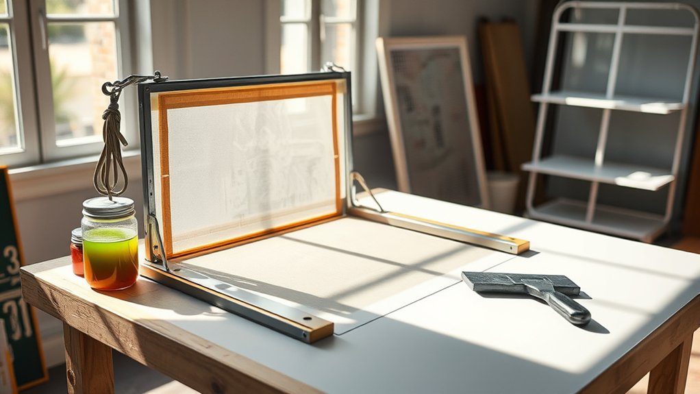 organized screenprinting workspace setup
